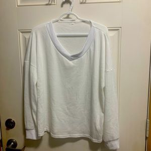 Casual v-neck, off-shoulder, bat wing sleeve pullover. NWOT